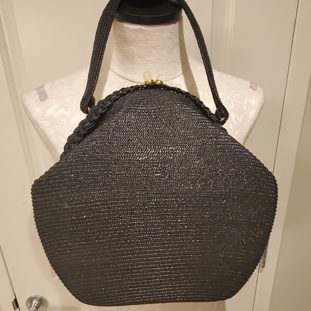 Vintage black straw handbag